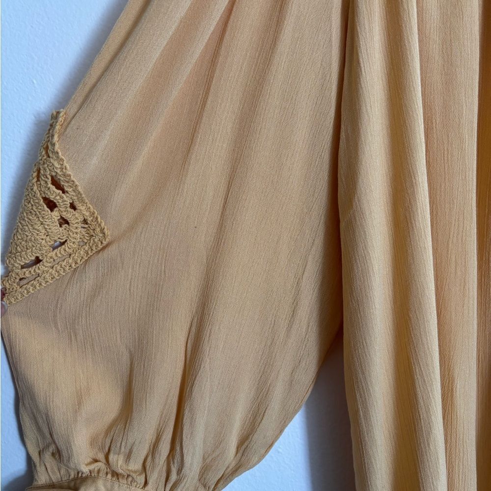 Boho Off Shoulder Tie Sleeve Mustard Yellow Top - Picture 7 of 9